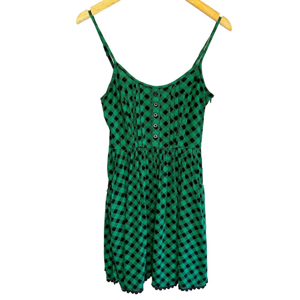 Hot Topic Green and Black Plaid Mini Dress